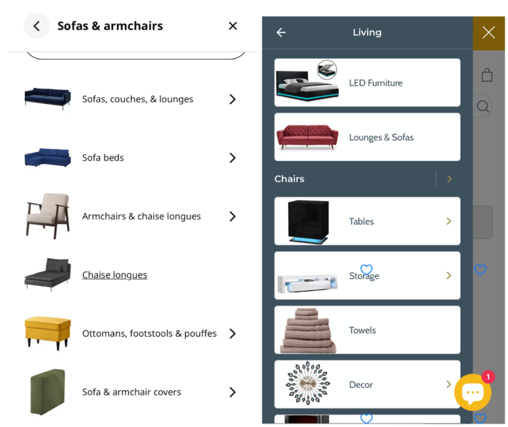 Ikea's mobile navigation vs House Things mobile navigation